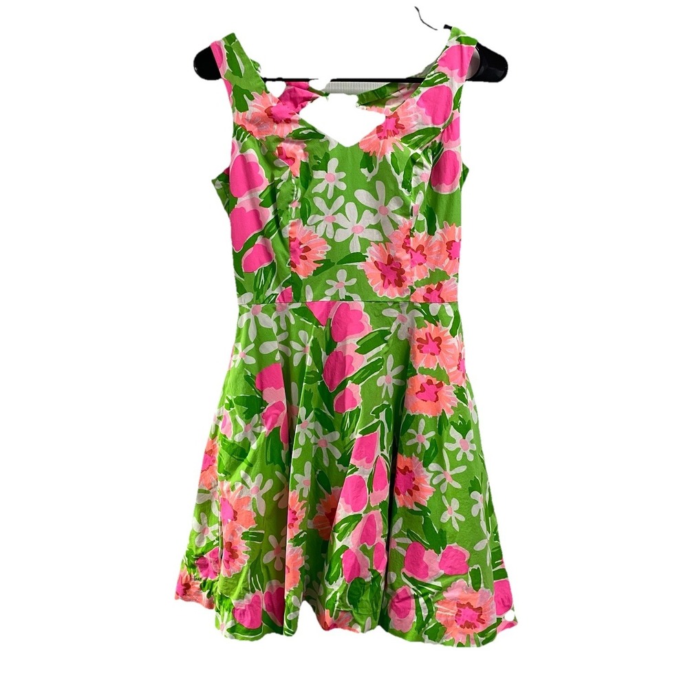 Lilly Pulitzer Womens Green(hot Pink)Everything Freja Fit and Flare Dress Sz. 0